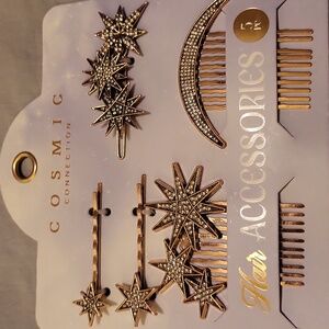 Moon Star Hair Pins Gold 5pc